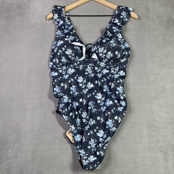 A Pea in the Pod Other - A Pea in the Pod Swimsuit Womens Large Navy Blue Floral Ruffle Maternity NWT